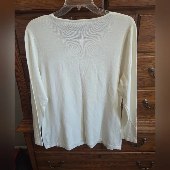 Investments PETITE Cream Embellished Long Sleeve Top - Picture 2 of 7